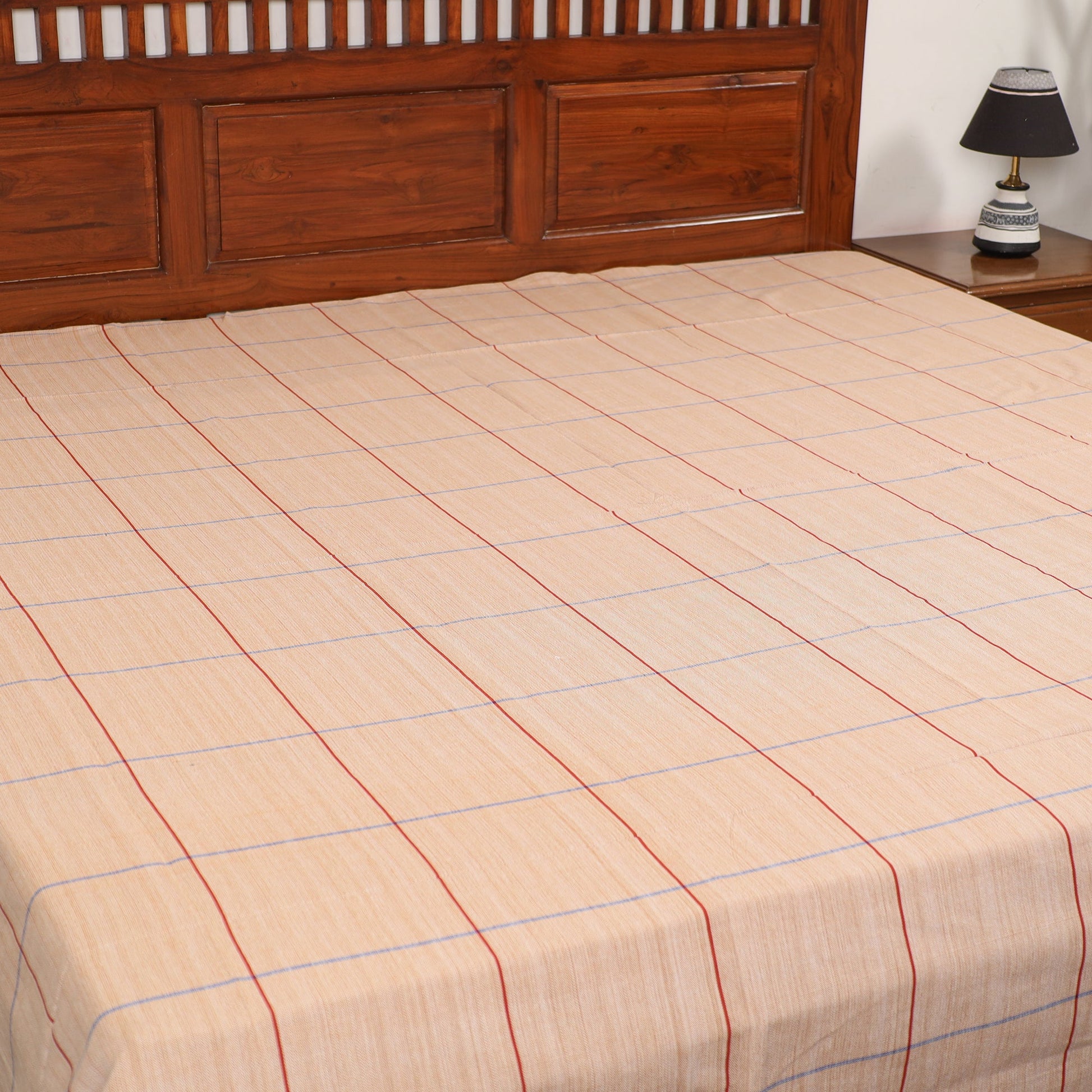 Beige - Pure Handloom Cotton Double Bed Cover (108 x 90 in) 10