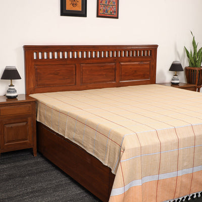 Beige - Pure Handloom Cotton Double Bed Cover (108 x 90 in) 11
