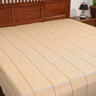 Beige - Pure Handloom Cotton Double Bed Cover (108 x 90 in) 11
