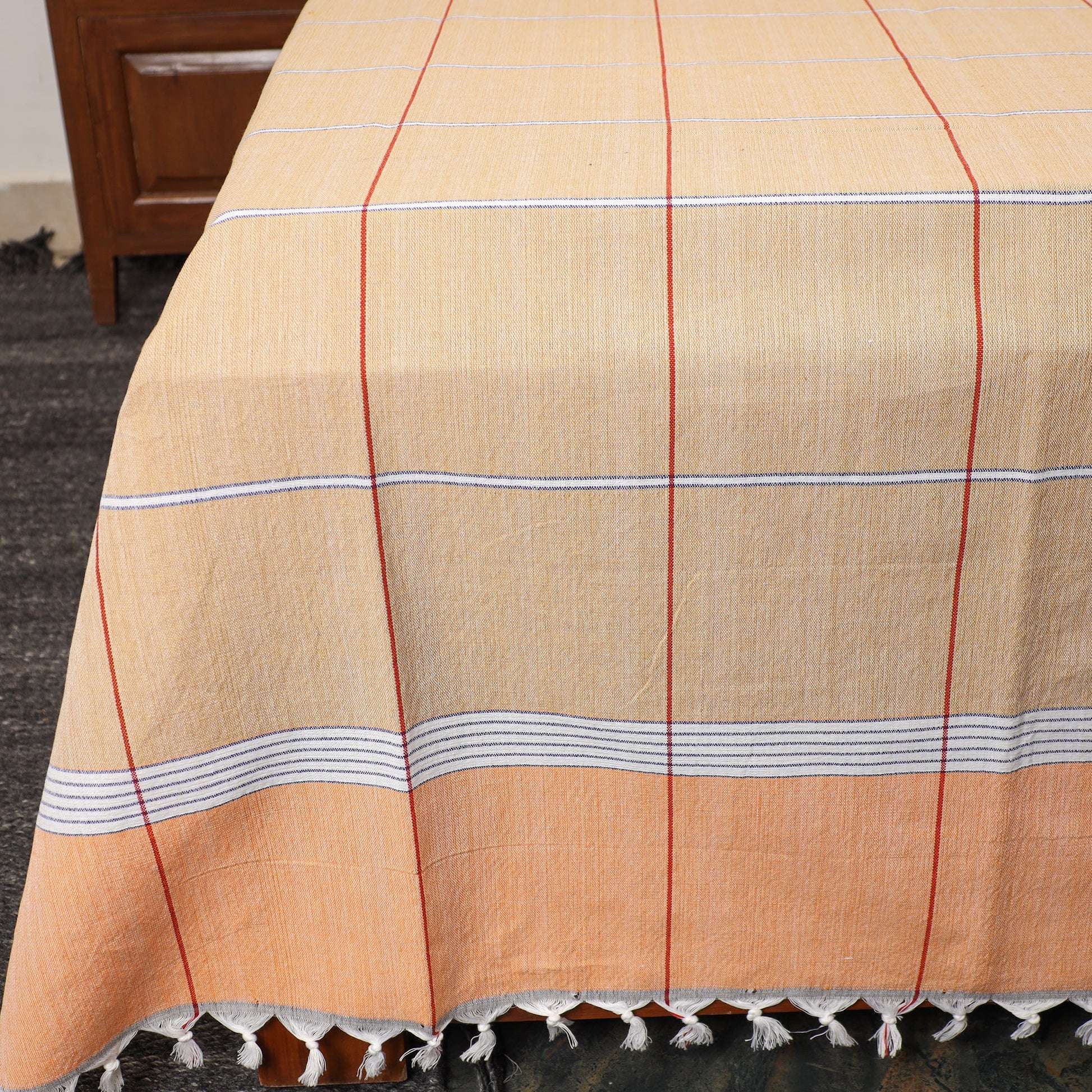 Beige - Pure Handloom Cotton Double Bed Cover (108 x 90 in) 11