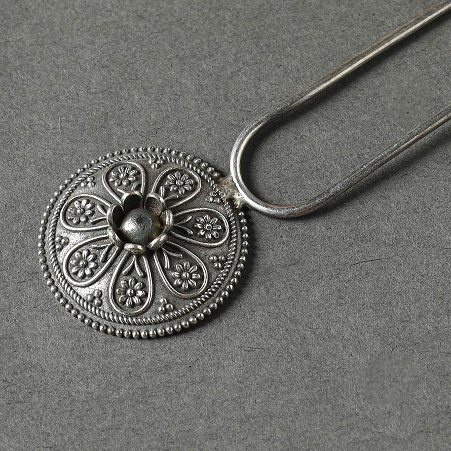 Antique Silver Finish Oxidised Brass Base Juda Pin