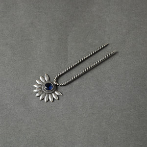Antique Silver Finish Oxidised Brass Base Stone Work Juda Pin