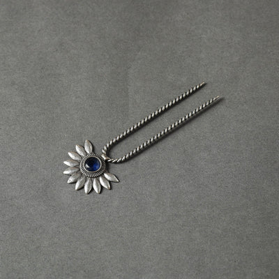 Antique Silver Finish Oxidised Brass Base Stone Work Juda Pin
