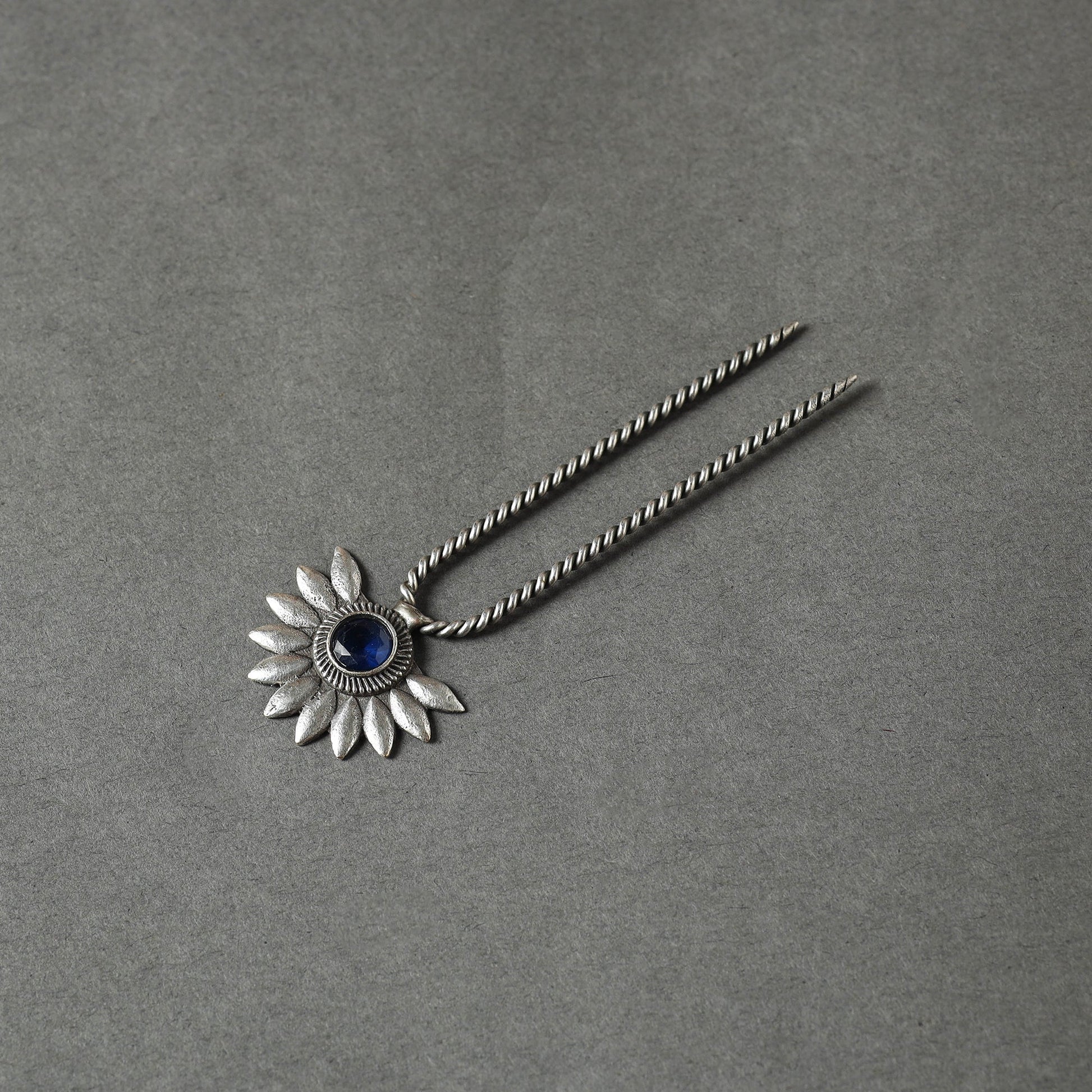 Antique Silver Finish Oxidised Brass Base Stone Work Juda Pin