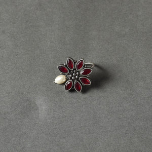 Antique Silver Finish Oxidised Brass Base Stone Work Juda Pin