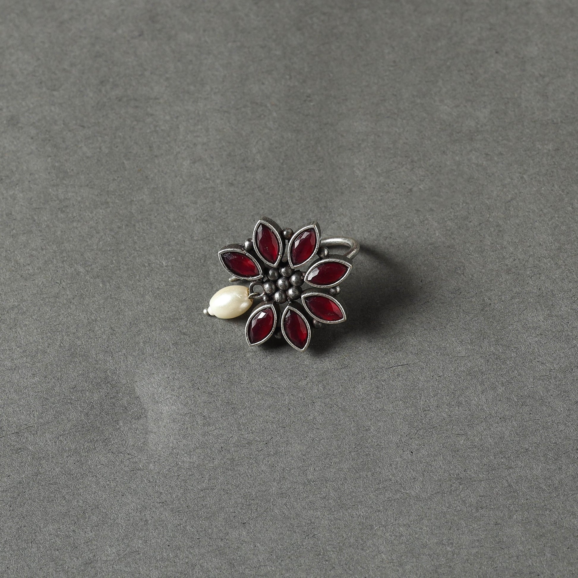Antique Silver Finish Oxidised Brass Base Stone Work Juda Pin