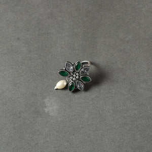 Antique Silver Finish Oxidised Brass Base Stone Work Juda Pin
