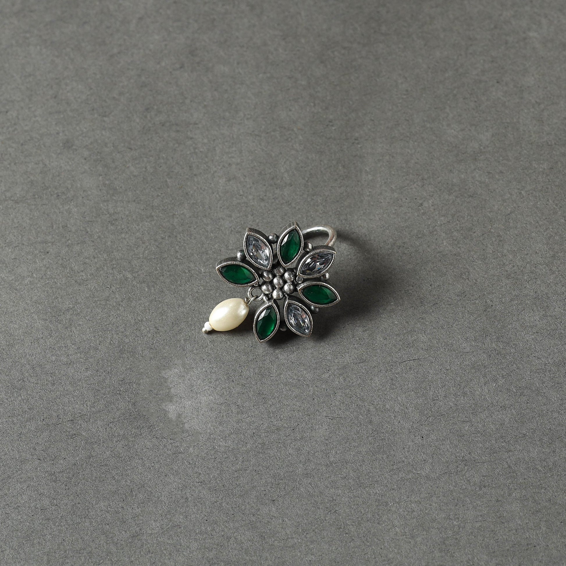 Antique Silver Finish Oxidised Brass Base Stone Work Juda Pin