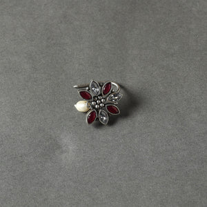 Antique Silver Finish Oxidised Brass Base Stone Work Juda Pin