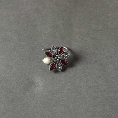 Antique Silver Finish Oxidised Brass Base Stone Work Juda Pin