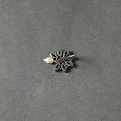 Antique Silver Finish Oxidised Brass Base Stone Work Juda Pin