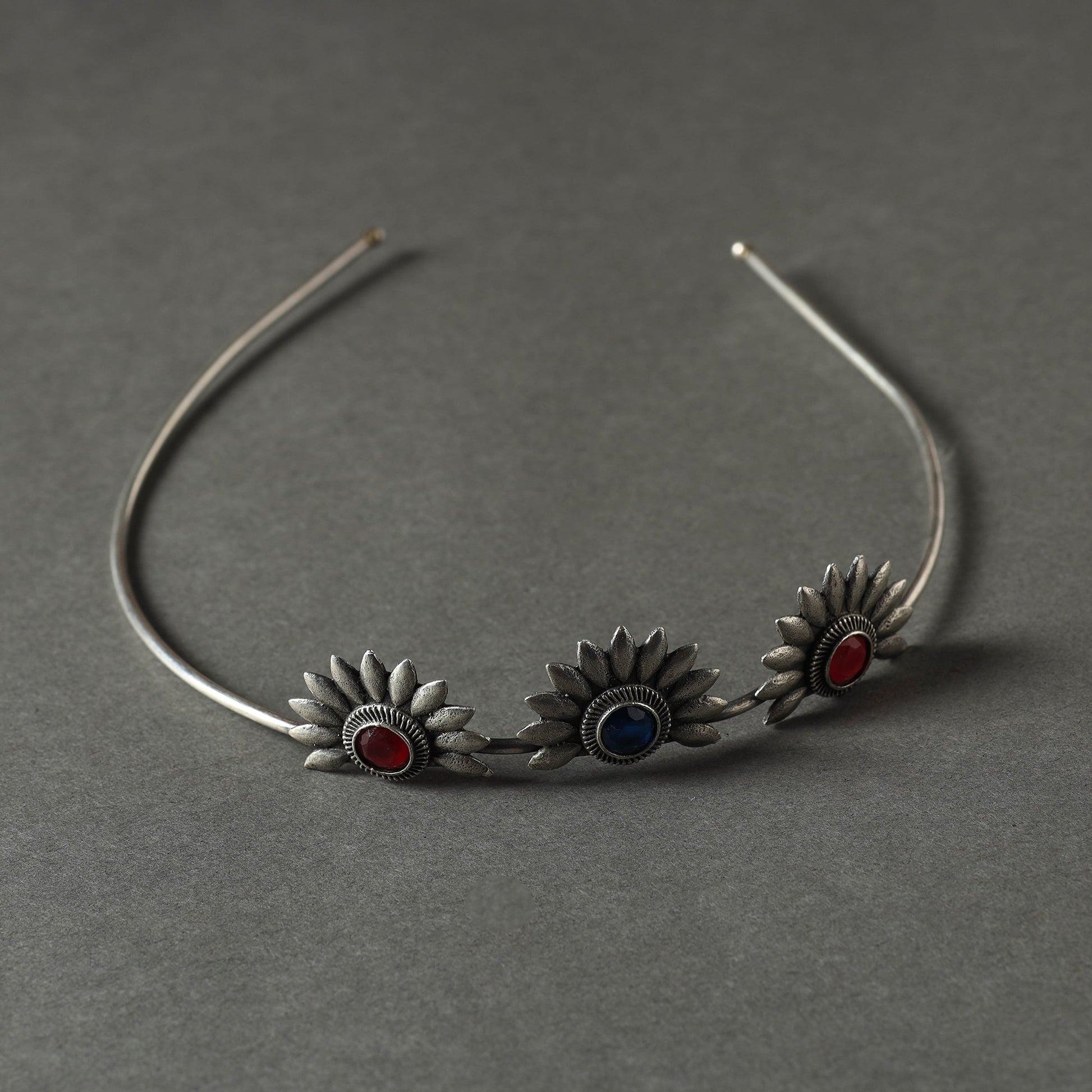 Antique Silver Finish Oxidised Brass Base Stone Work Hair Band