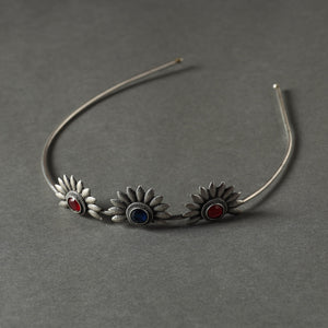 Antique Silver Finish Oxidised Brass Base Stone Work Hair Band