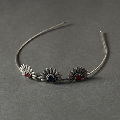 Antique Silver Finish Oxidised Brass Base Stone Work Hair Band