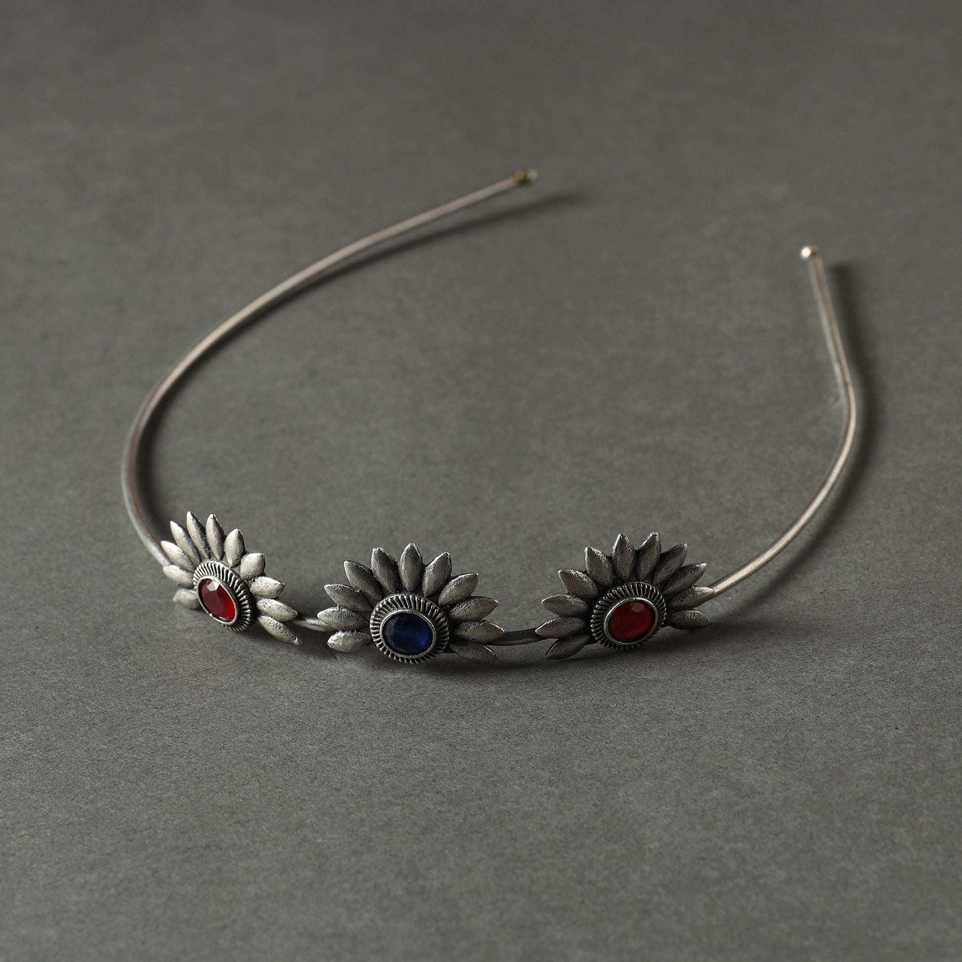 Antique Silver Finish Oxidised Brass Base Stone Work Hair Band