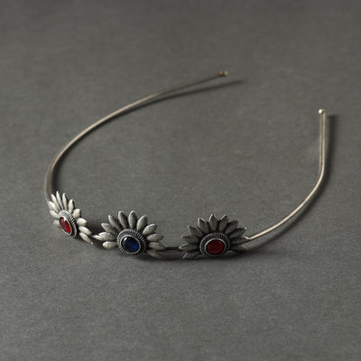 Antique Silver Finish Oxidised Brass Base Stone Work Hair Band