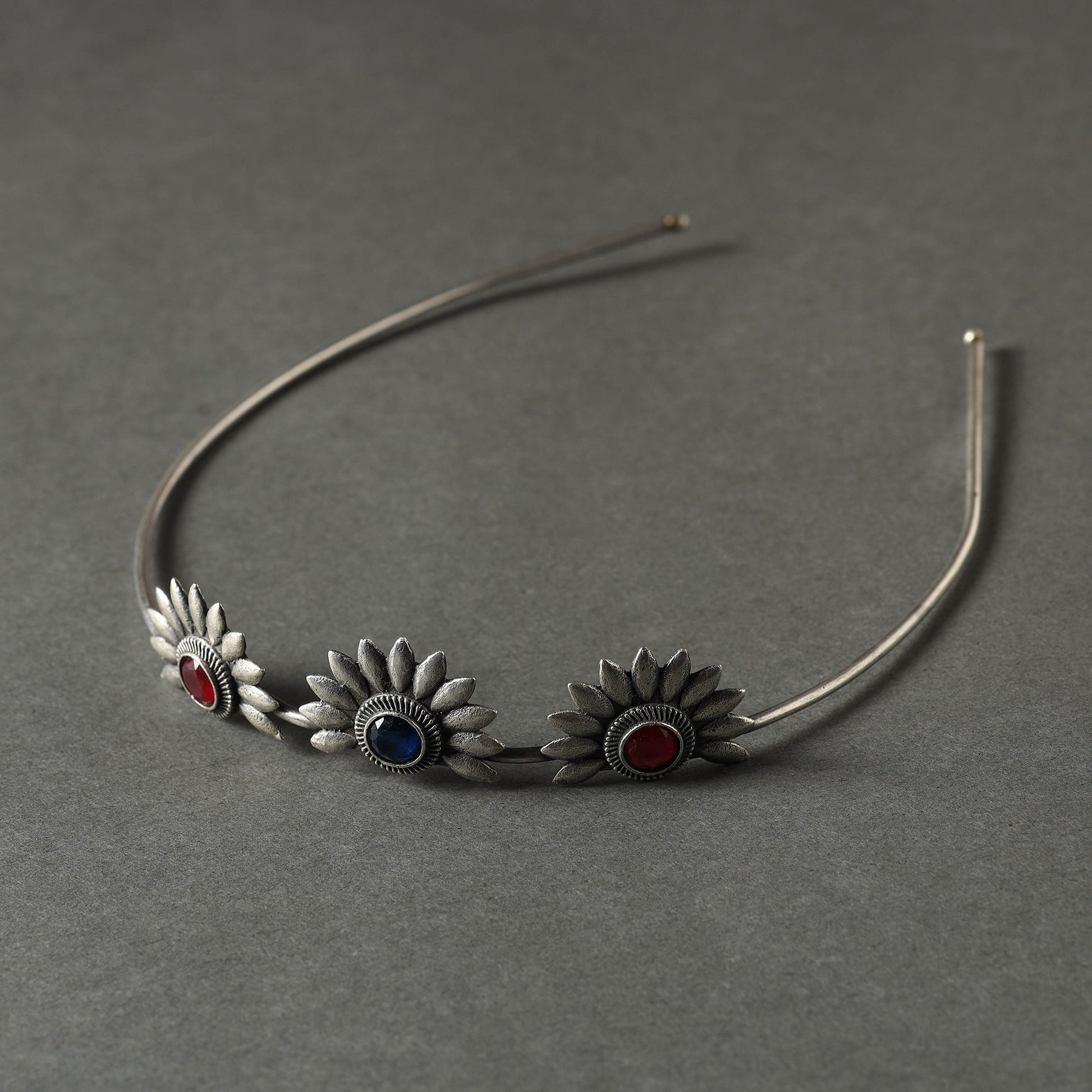 Antique Silver Finish Oxidised Brass Base Stone Work Hair Band