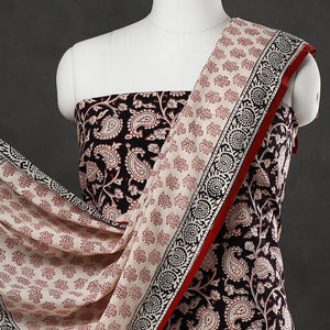 Black - 3pc Bagh Print Cotton Dress Material Set