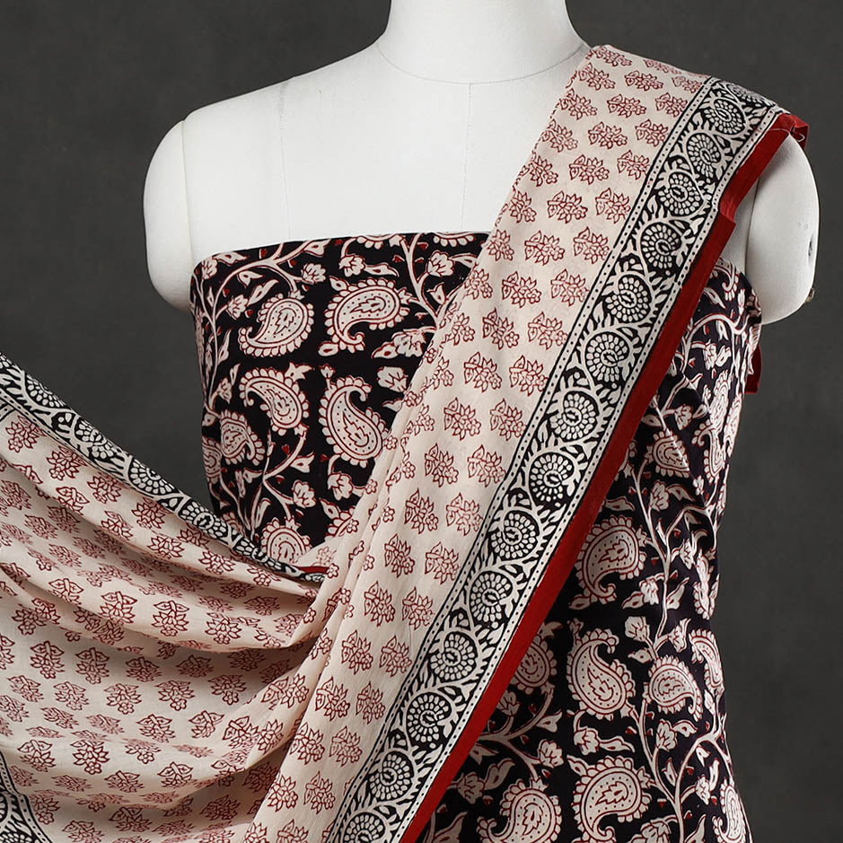 Black - 3pc Bagh Print Cotton Dress Material Set