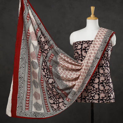 Black - 3pc Bagh Print Cotton Dress Material Set