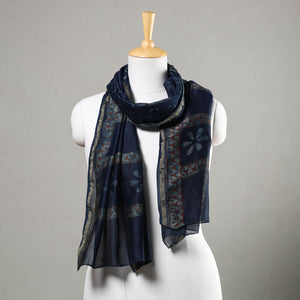 Blue - Akola Block Printed Chanderi Silk Handloom Stole with Zari Border