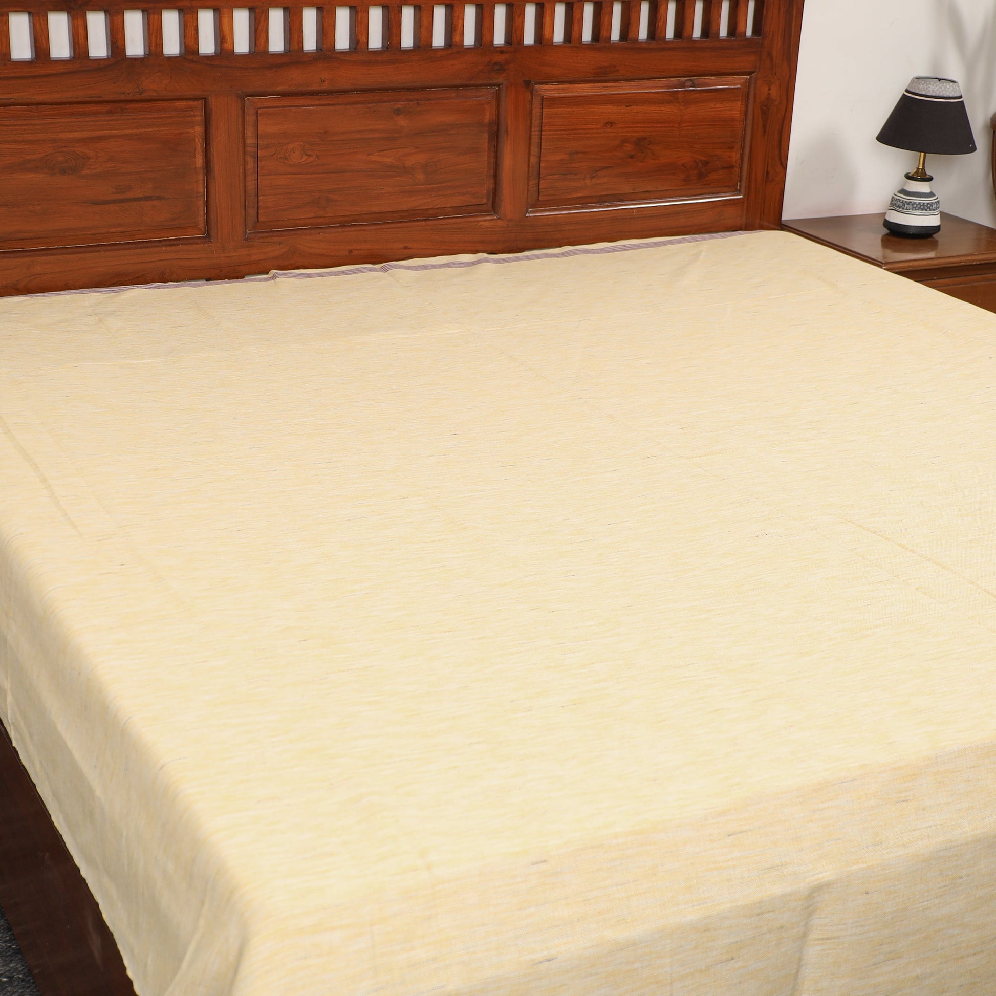 Beige - Pure Handloom Cotton Double Bed Cover (108 x 90 in) 36
