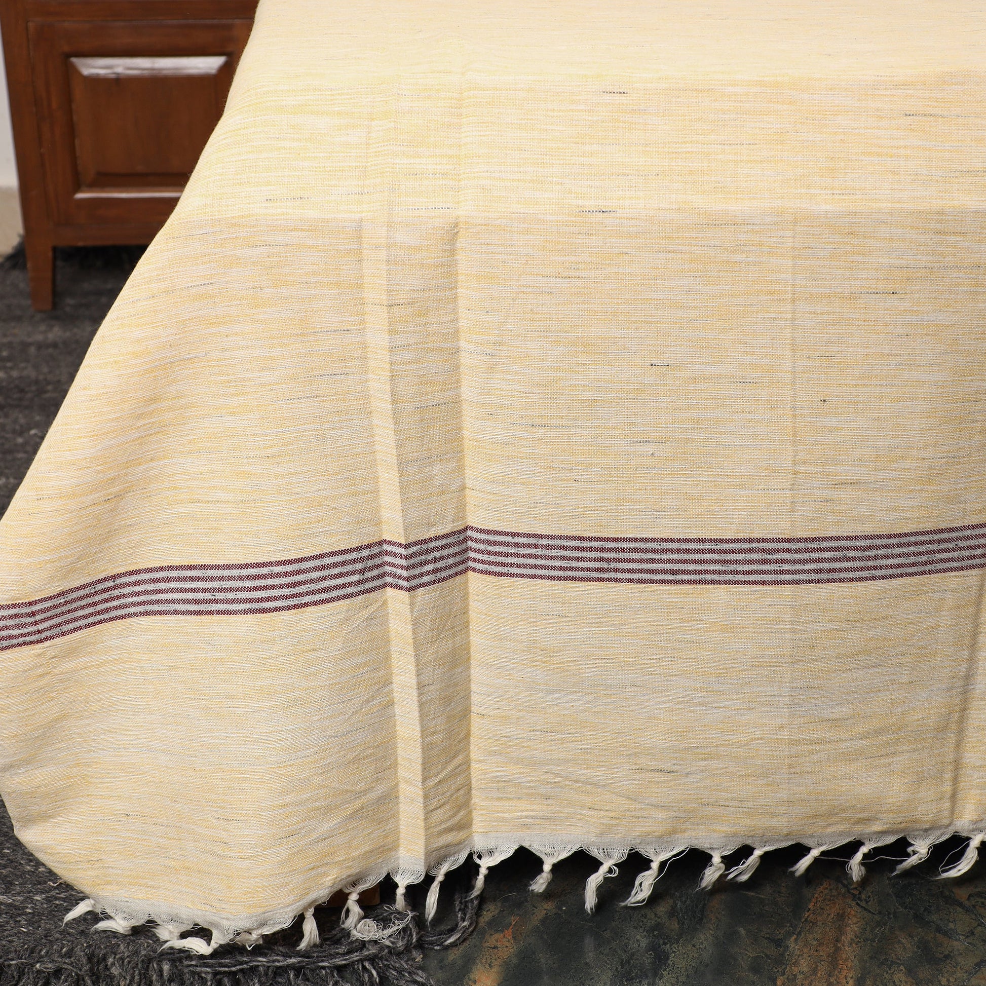 Beige - Pure Handloom Cotton Double Bed Cover (108 x 90 in) 36