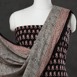 Black - 3pc Bagh Print Cotton Dress Material Set