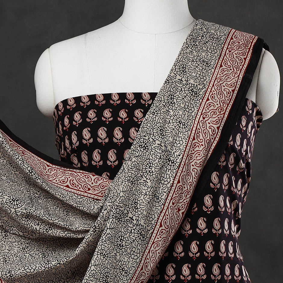 Black - 3pc Bagh Print Cotton Dress Material Set