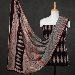Black - 3pc Bagh Print Cotton Dress Material Set
