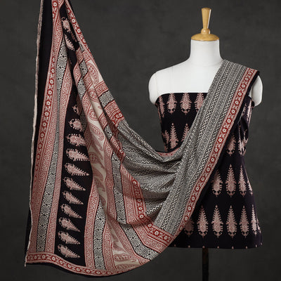 Black - 3pc Bagh Print Cotton Dress Material Set