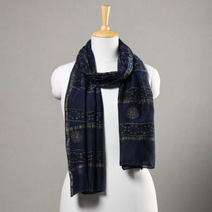 Blue - Akola Block Printed Chanderi Silk Handloom Stole with Zari Border
