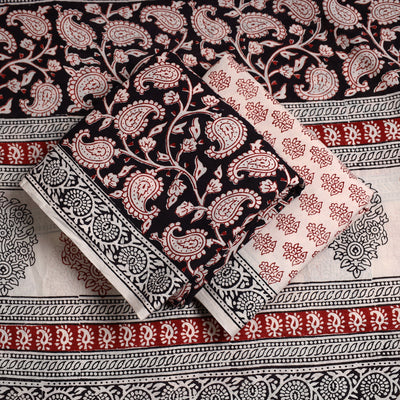 Black - 3pc Bagh Print Cotton Dress Material Set