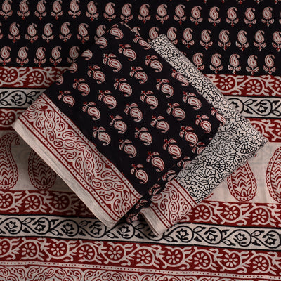 Black - 3pc Bagh Print Cotton Dress Material Set