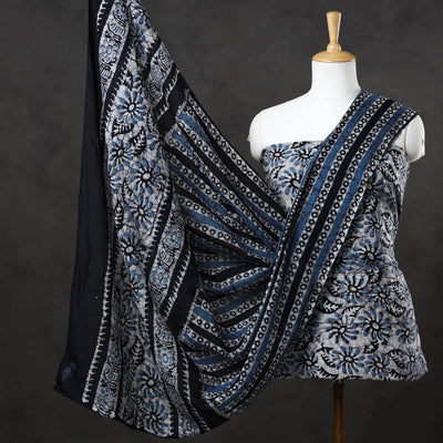 Blue - 3pc Cotton Kutch Batik Print Dress Material