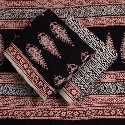Black - 3pc Bagh Print Cotton Dress Material Set