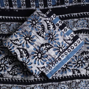 Blue - 3pc Cotton Kutch Batik Print Dress Material