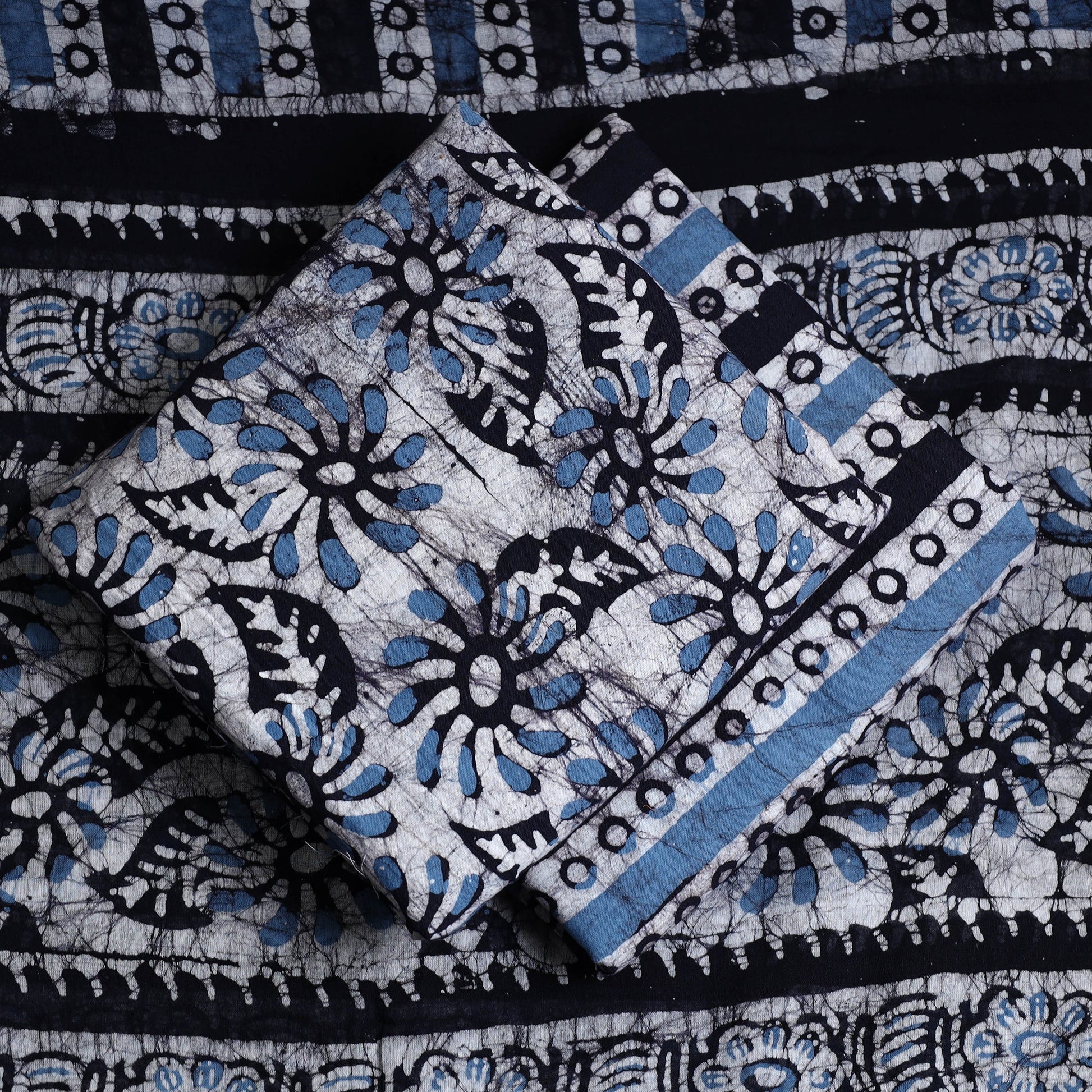 Blue - 3pc Cotton Kutch Batik Print Dress Material