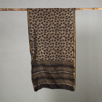 Brown - Akola Block Printed Chanderi Silk Handloom Stole with Zari Border