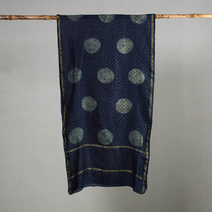 Blue - Akola Block Printed Chanderi Silk Handloom Stole with Zari Border