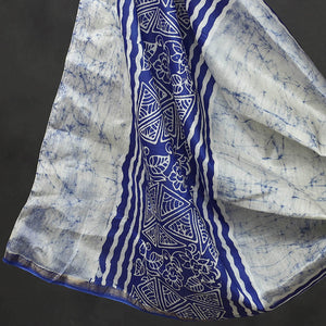 Blue - 2pc Maheshwari Silk Hand Batik Print Dress Material