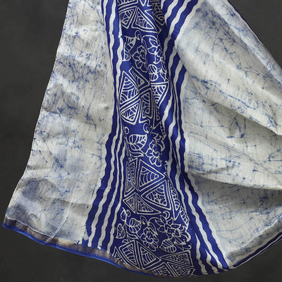 Blue - 2pc Maheshwari Silk Hand Batik Print Dress Material