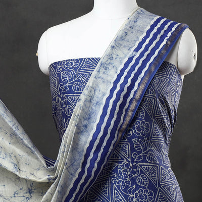 Blue - 2pc Maheshwari Silk Hand Batik Print Dress Material