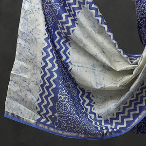 Blue - 2pc Maheshwari Silk Hand Batik Print Dress Material