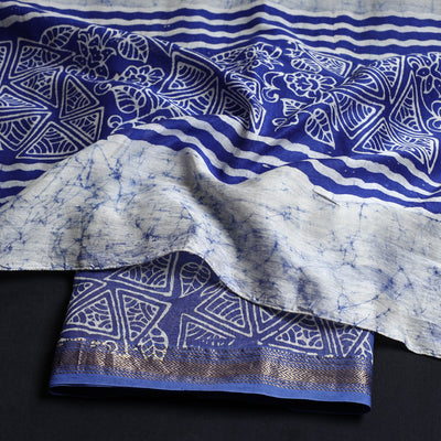 Blue - 2pc Maheshwari Silk Hand Batik Print Dress Material