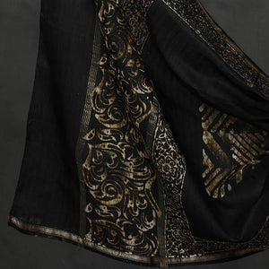 Black - 3pc Hand Batik Printed Chanderi Silk Suit Material Set