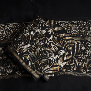 Black - 3pc Hand Batik Printed Chanderi Silk Suit Material Set