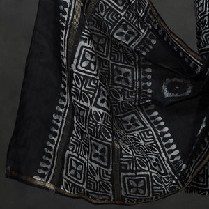 Black - 3pc Hand Batik Printed Chanderi Silk Suit Material Set