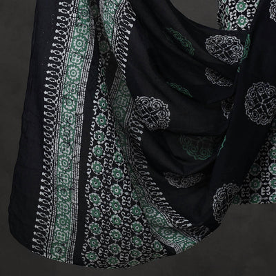 Black - 3pc Cotton Kutch Batik Print Dress Material