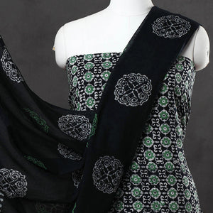 Black - 3pc Cotton Kutch Batik Print Dress Material